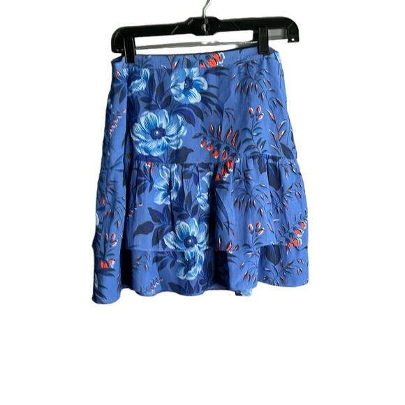 Loft Blue Floral Tiered Ruffle Mini Skirt Side Zipper Size 4 - Picture 1 of 7